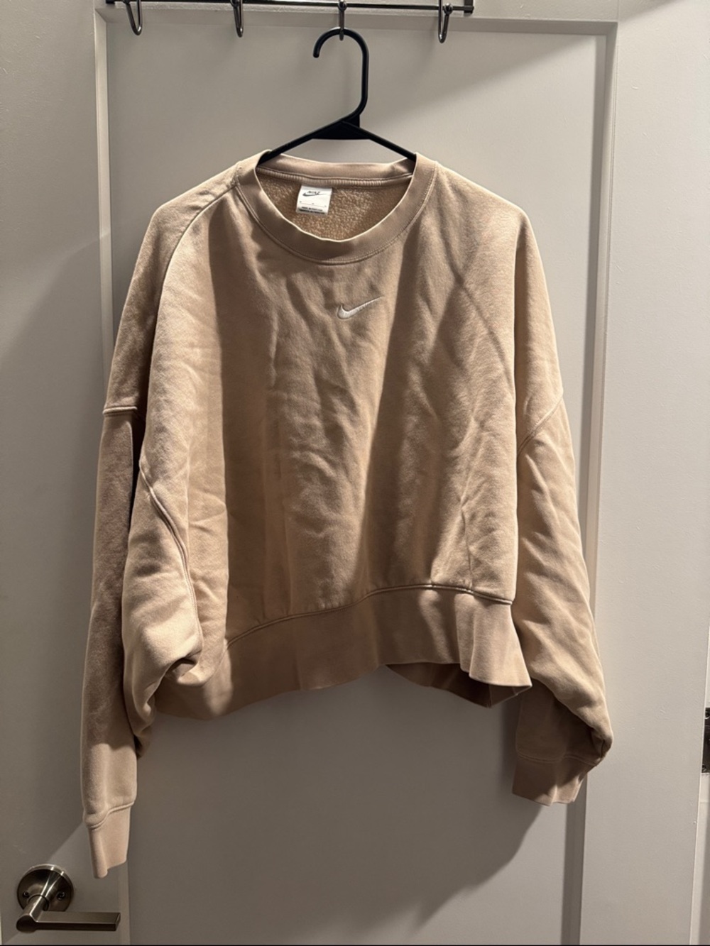 Nike Tan Cropped Crewneck Sweatshirt with White Swoosh